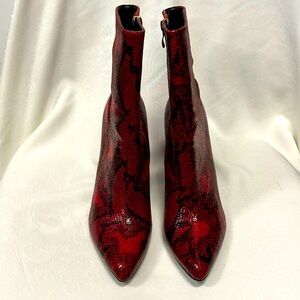 Red snakeskin booties Fashion Nova